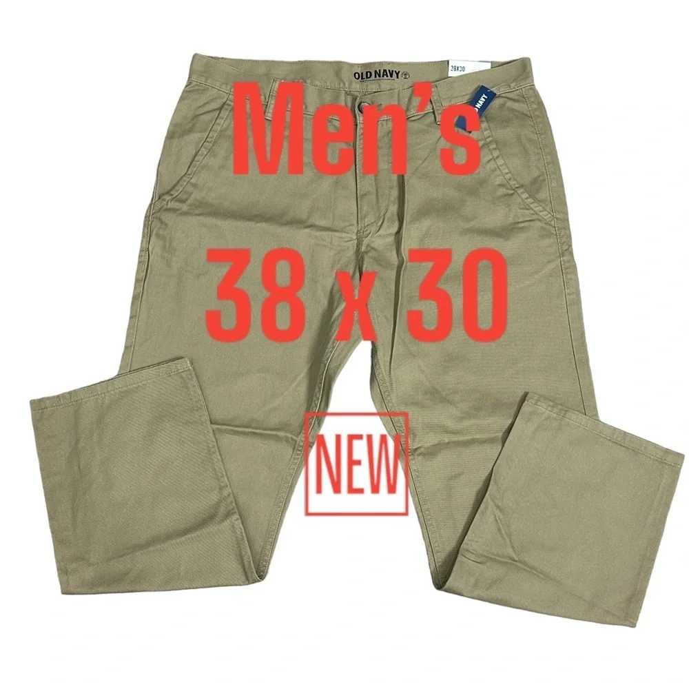 Men's Old Navy 38 x 30 Pants Chino Khakis Khaki Tan Slim Fit Classic Cotton NWT